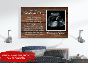First Christmas Day for Dad Canvas - Custom Canvas New Dad Gift from Baby Bump Baby Reveal Pregnancy Announcement Gift for Daddy To Be Gift for Husband Expecting Dad Christmas - JC742