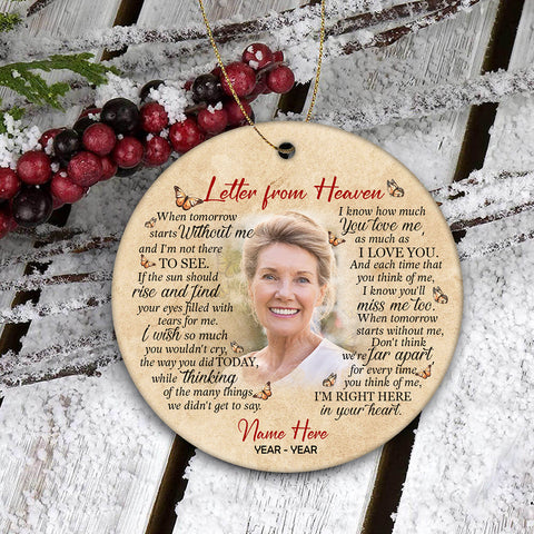 Personalized Memorial Ornament - Letter from Heaven, Christmas Remembrance Decor, Memorial Gift for Loss of A Loved One| NOM181