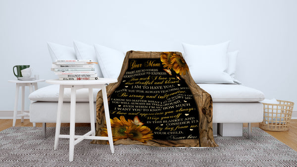 Personalized Blanket Dear Mom - Sunflower Blanket for Mom| Custom Gift for Mom from Daughter Son Kids| Gift for Mom on Christmas Mother's Day Birthday| Mom Blanket Mother Blanket| JB28