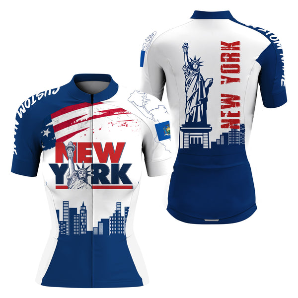 New York blue Women cycling jersey NYC bike shirt with 3 pockets Custom team name USA cycling gear| SLC130