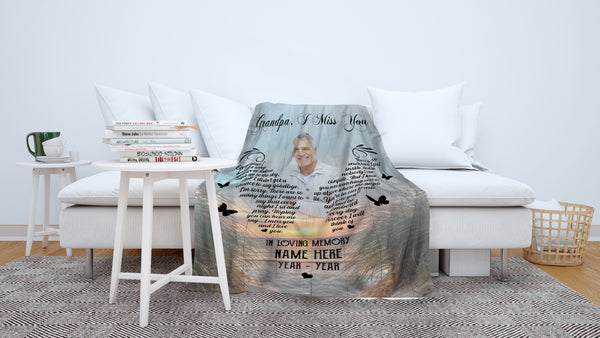 Grandpa Memorial Blanket - Grandpa I Miss You| Grandfather Remembrance, Father's Day in Heaven| Deepest Sympathy Gift for Loss of Grandpa| In Loving Memory| N1587