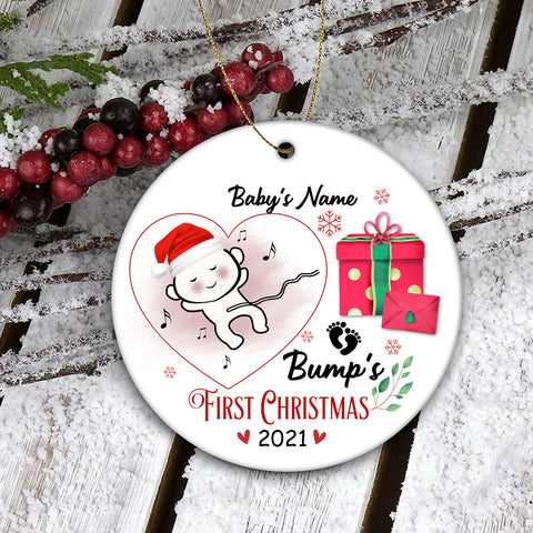 Bump's First Christmas Ornament - Cute Ornament Gift for Dad to Be, Expecting Father on Christmas Baby Reveal Pregnancy Announcement| NOM136