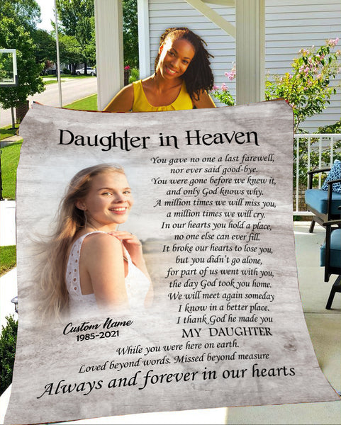 Daughter Memorial Blanket - Daughter In Heaven Personalized Daughter Remembrance Blanket Fleece Sympathy Blanket Memorial Gift for Loss of Daughter In Loving Memory of Daughter - JB272