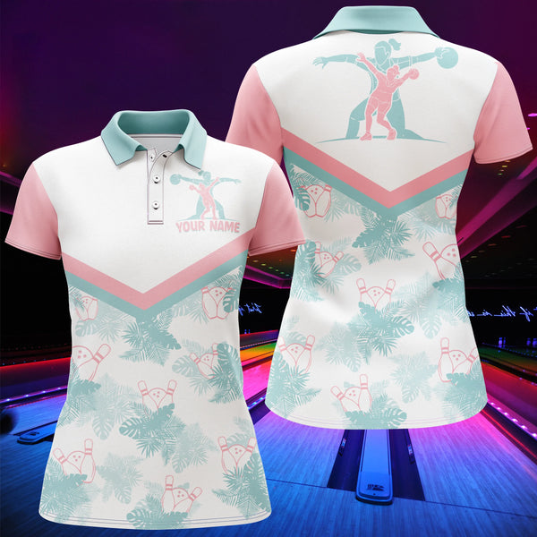 Personalized Women Bowling Polo Shirt Tropical Pattern Short Sleeve Polo Female Bowlers Jersey NBP29