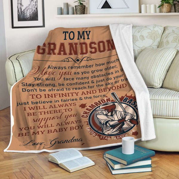 Grandson Baseball Blanket - To My Grandson Courage Fleece Throw from Grandma| T910