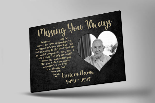 Memorial Gift for Loss of Loved One in Heaven Missing You Always Personalized Canvas Memory VTQ89