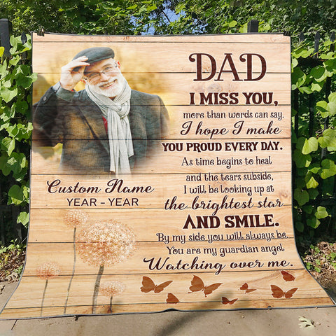 Dad Memorial Blanket - Dad I Miss You| Dad Remembrance, In Heaven Father Memorial| Sympathy Gift for Loss of Father, In Memory| N1615