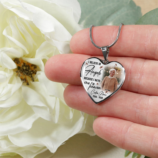 Personalized Rememberance necklace with photo| Angel in heaven| Memory jewelry for loss Mom Dad Son NNT20