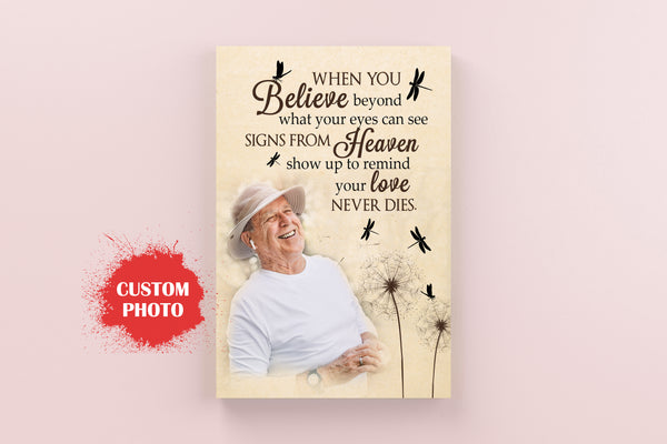 Personalized Memorial Canvas| Sign From Heaven Dragonfly Dandelion Wall Art| Memorial Gift Remembrance Gift for Loss of Loved One Family Loss Gift| In Loving Memory| JC537 Myfihu