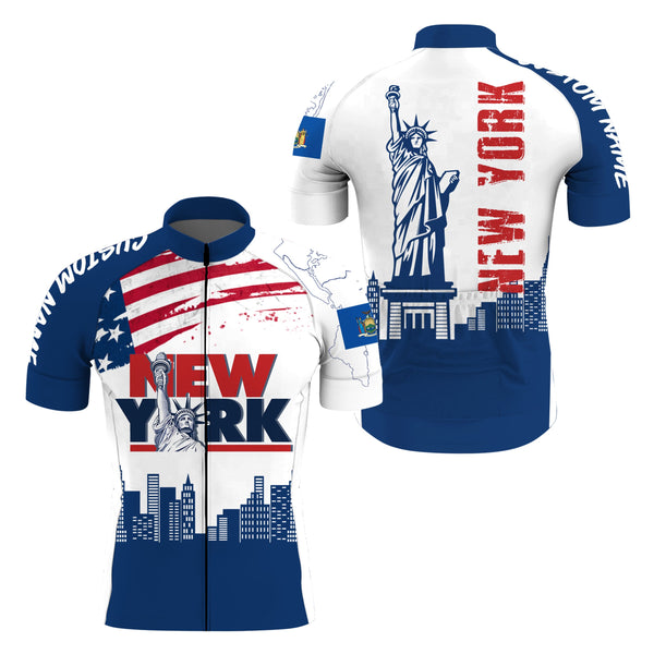 New York blue men cycling jersey NYC bike shirt with 3 pockets Custom team name USA cycling gear| SLC130