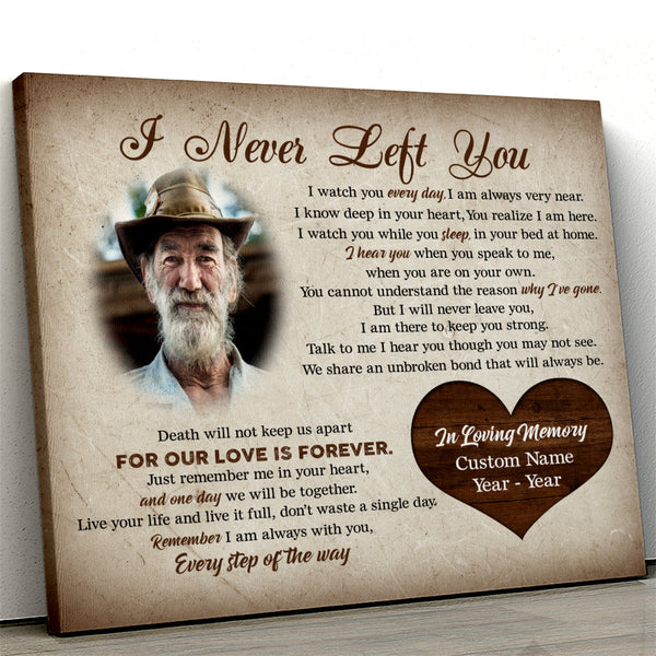 I Never Left You Canvas Remembrance Gift| Personalized Memorial Gift For Loss Of Dad Mom In Loving Memory| NXM94