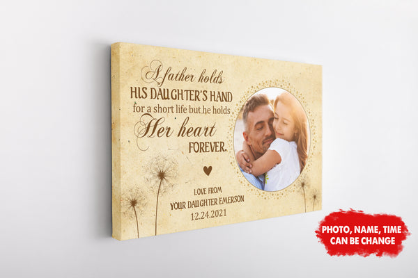 Personalized Dad Canvas| Father & Daughter Together Photo Wall Art| Dad Gift from Daughter for Father on Christmas, Birthday, Thanksgiving| Gift from Daughter for Father's Day| JC721