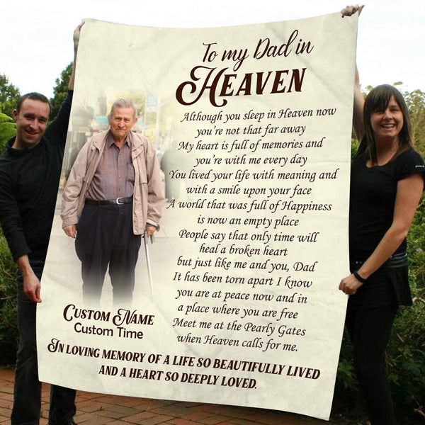 Memorial Blanket| To My Dad In Heaven Blanket - Custom Dad Photo Blanket| Father Memorial Father Remembrance Dad Memorial| Sympathy Blanket Gift for Funeral Memorial Service| JB228