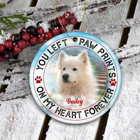 Pet Memorial Ornament - You Left Paw Prints, Pet Loss Ornament, Remembrance Loss of Dog, Loss of Cat, Sympathy Gift for Dog Owners| NOM121