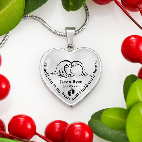 Baby footprints memorial necklace - Angel in Heaven, Miscarriage jewelry for mom, Infant loss gift NNT45