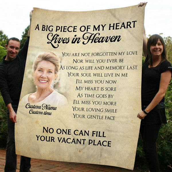 Memorial Blanket| A Piece Of My Heart Lives In Heaven Blanket Custom Image Memorial Gift Sympathy Gift for Loss of Loved One Father Mother| Gift for Funeral Memorial Service| JB232