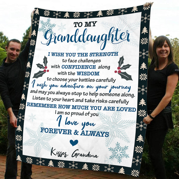Personalized Blanket To My Granddaughter| Kisses from Grandma Fleece Blanket| Custom Name Blanket Sentimental Gift for Granddaughter on Birthday, Christmas, Graduation| JB199