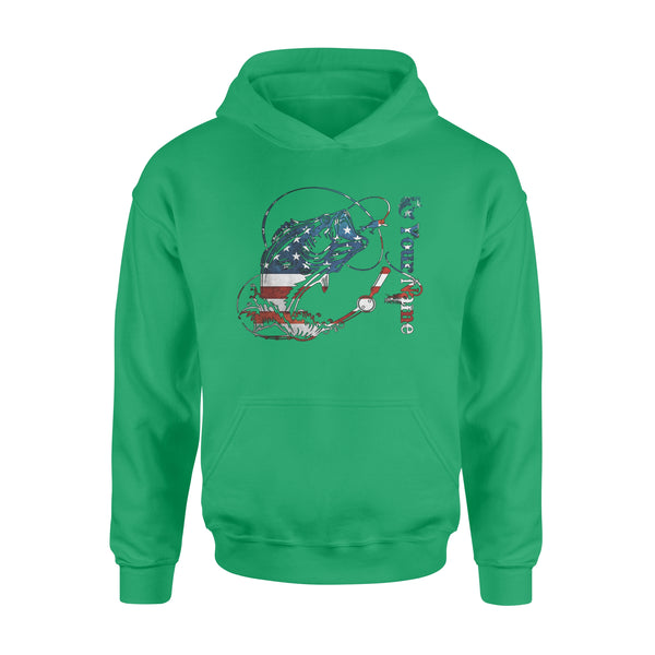 US Bass Fishing American Flag 4th July Custom name Hoodie D02 NQS1248