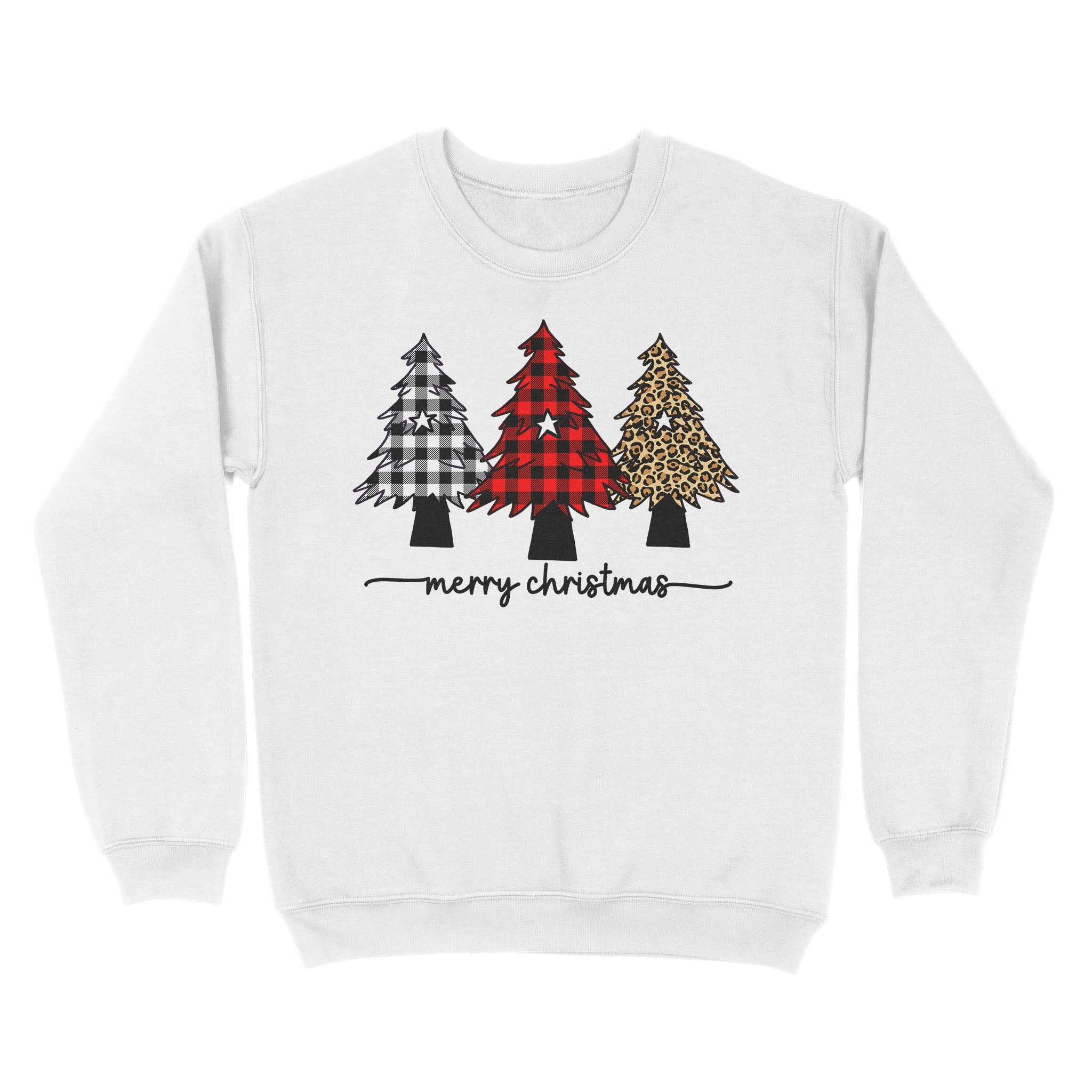 Leopard print buffalo Plaid Christmas Tree Sweatshirt, Merry Christmas Family Matching Shirts FFS - IPHW1923