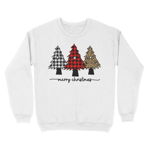 Leopard print buffalo Plaid Christmas Tree Sweatshirt, Merry Christmas Family Matching Shirts FFS - IPHW1923