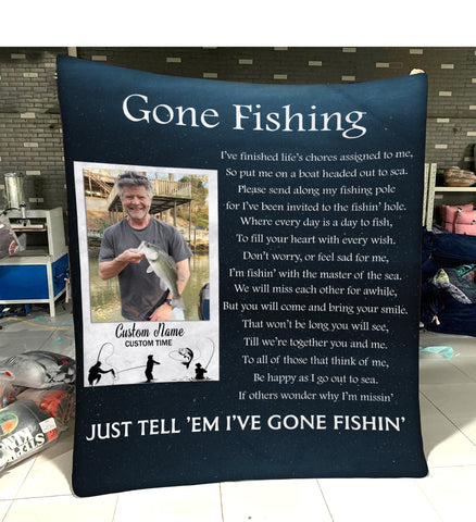 Fishing Memorial Blanket| Gone Fishing in Heaven Custom Fishing Memorial Gift for Loss of Fisherman| JB355