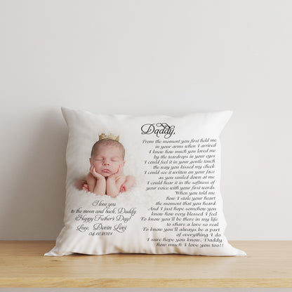 New Dad Personalized Pillow (Insert Included) Happy First Father's Day Gift Custom Photo 1-side Print| NPL156
