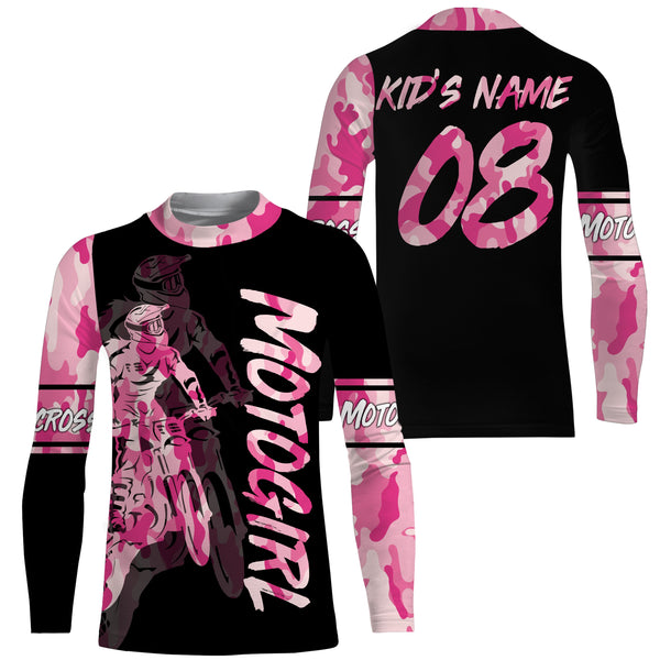 MotoGirl personalized jersey UPF30+ motocross girl pink camo dirt bike riding shirt women bikers NMS1022