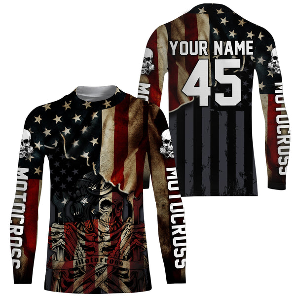 Patriotic Motocross jersey custom name number UPF30+ American flag adult&kid MX racing motorcycle NMS958