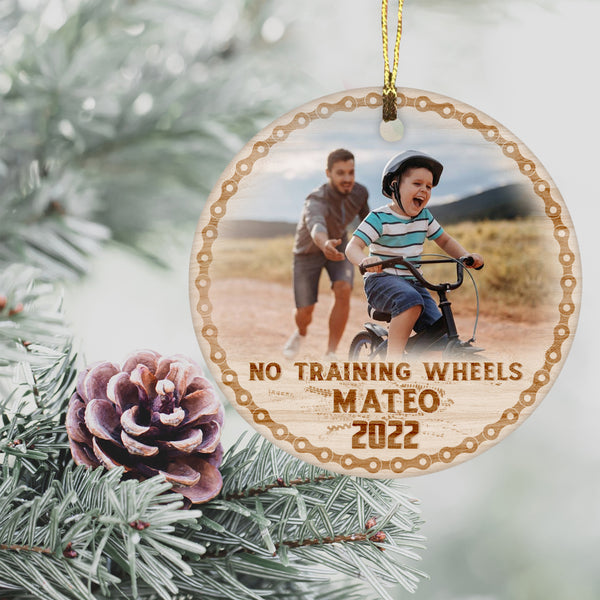 Personalized no training wheels boys girls, bicycle cycling ornament, learned to ride bike ornament| ONT03