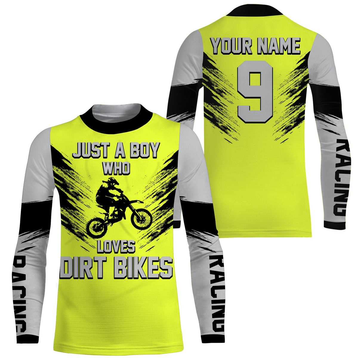 Just A Boy Who Loves Dirt Bikes custom jersey green UPF30+ men boys motocross racewear off-road NMS969