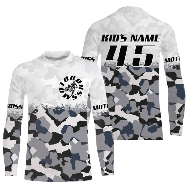 Customizable dirt bike jersey youth adult kid UPF30+ Motocross white camo racing motorcycle shirt PDT83