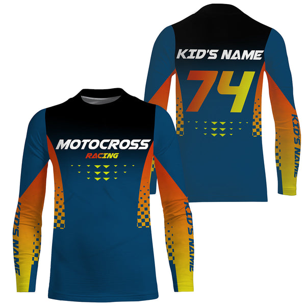 Motocross racing custom jersey UPF30+ men women kids blue dirt bike offroad motorcycle outfits NMS1010