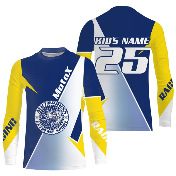 MX personalized dirt bike racing jersey yellow blue shirt men women kid UPF30+ off-road motorcycle PDT89