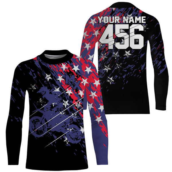 Personalized dirt bike jersey American flag adult&kid UPF30+ Motocross MX racing off-road shirt| NMS912