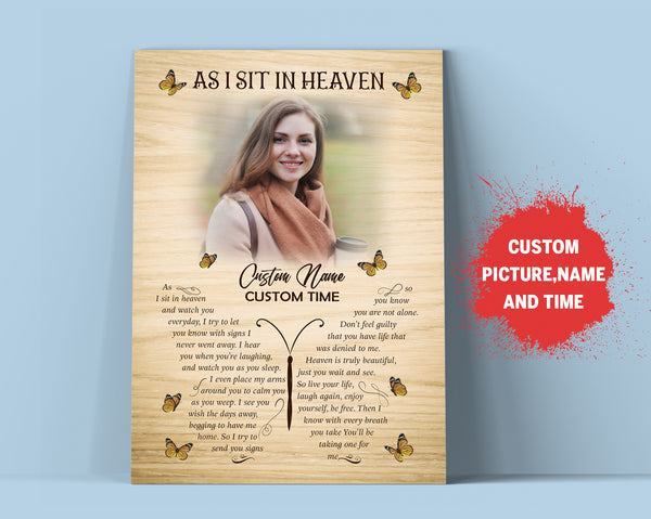 Personalized Memorial Gift Deepest Keepsake As I Sit in Heaven Sympathy Canvas for Loss of Loved One VTQ55