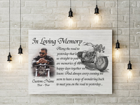 Biker Memorial Canvas, Personalized Sympathy Gift for Loss of a Biker Motorcycle Bereavement N2645