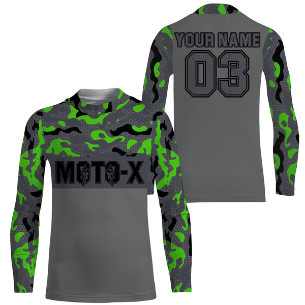 Green youth Motocross jersey for boys girls custom UPF30+ MX camo racing off-road motorcycle shirt PDT76