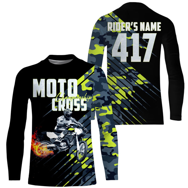 Custom Motocross kid men women UPF30+ jersey for MX camo green dirt bike off-road racing shirt PDT82