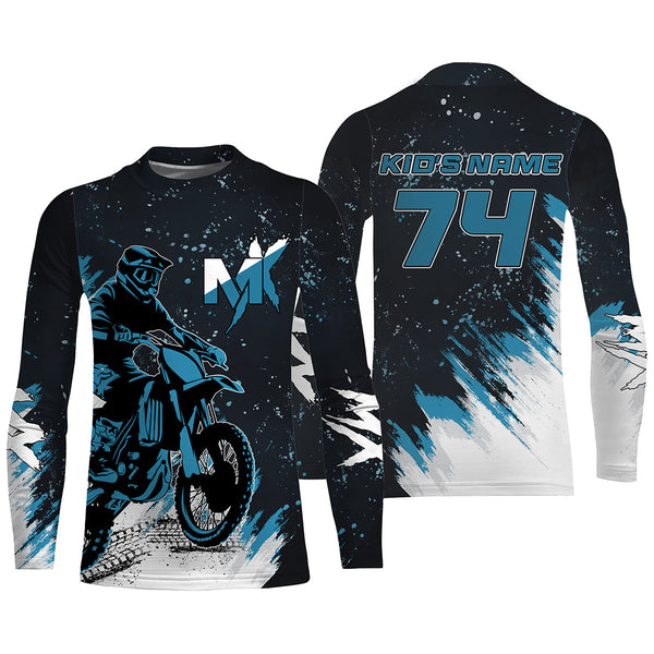 Blue customizable youth MX jersey UPF30+ dirt bike men women kid off-road racing motorcycle shirt PDT59