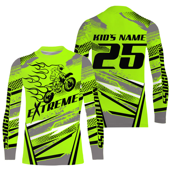 Green MX custom jersey UV protective youth kid adult extreme racing dirt bike motorcycle shirt PDT86