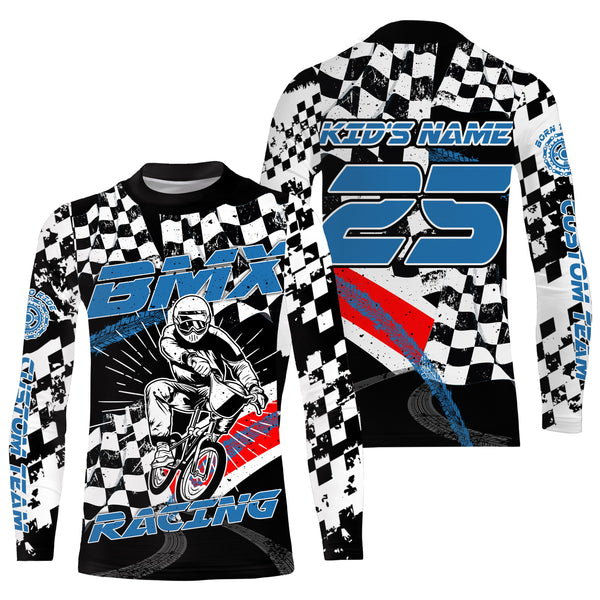 Custom Blue BMX racing jersey UPF30+ racing flag extreme Kid Adult shirt Cycling gear| SLC103