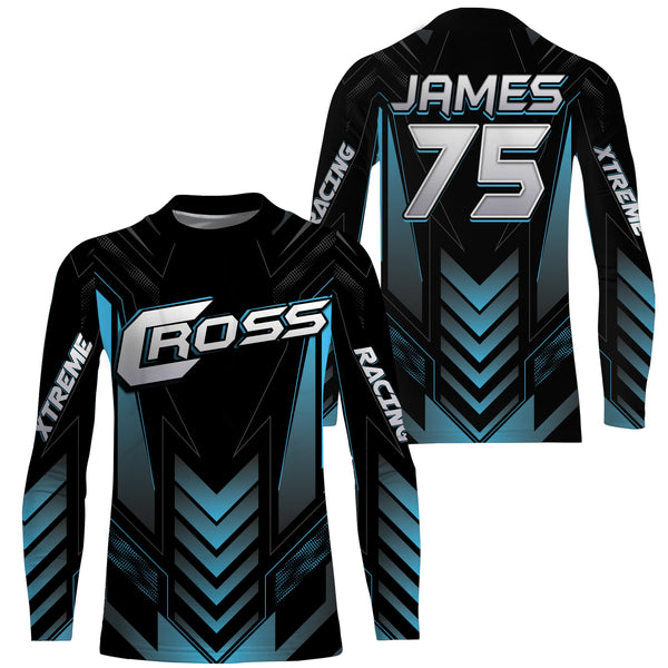 Blue kid adult youth Motocross jersey personalized UV protective MX biker cross motorcycle shirt PDT36