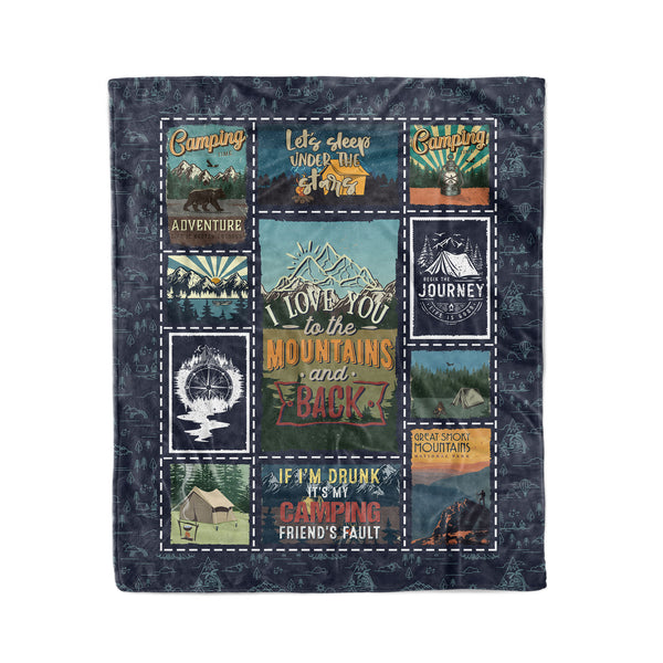 Camping theme blanket with camping design happy camper fleece blanket