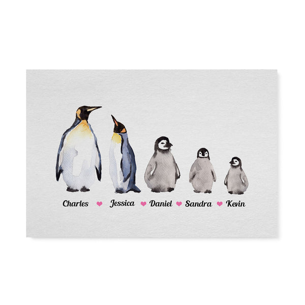 Penguin Family Custom Names Canvas, Family Canvas, Cute Family Members Canvas, Mother's day gift  - TNN81D01
