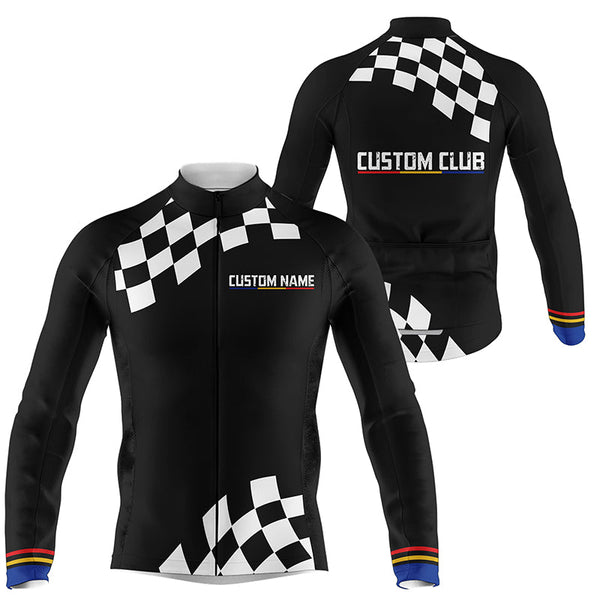 Black Mens cycling jersey UPF50+ custom name bike shirt breathable cycling tops with pockets & zip| SLC244