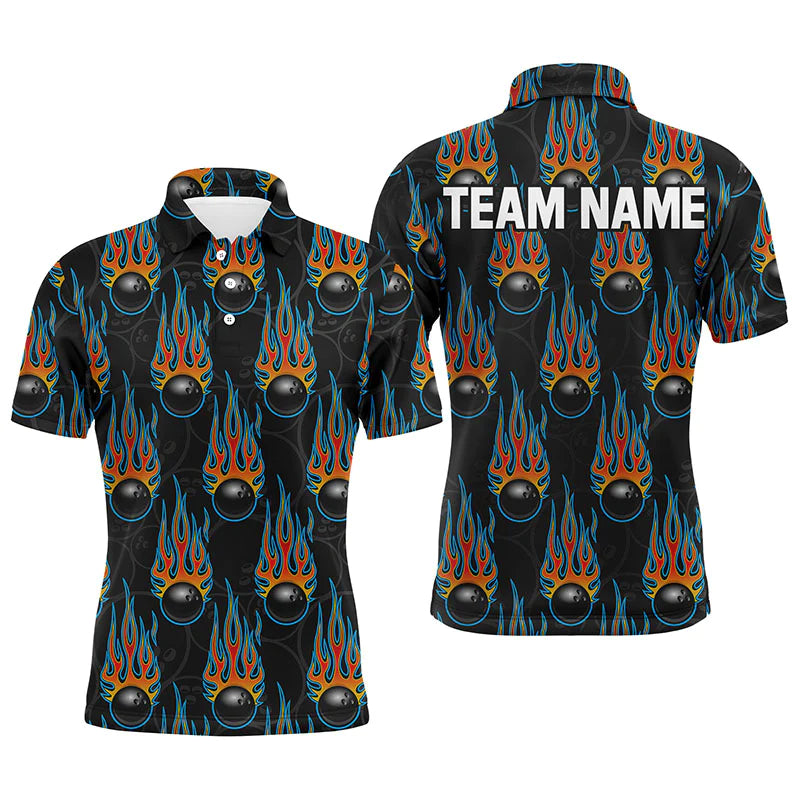 Flame Bowling Polo Shirt, Personalized Men Short Sleeves Bowlers Jersey Custom Team Name NBP40