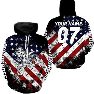 USA Flag Dirt Bike Hoodie UV Custom Motocross Hooded Jersey Motorcycle Racing Patriotic Hoodie PDT443