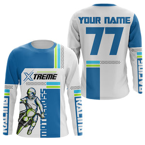 Extreme personalized blue Motocross jersey kid men women UPF30+ off-road biker MX racing shirt PDT267