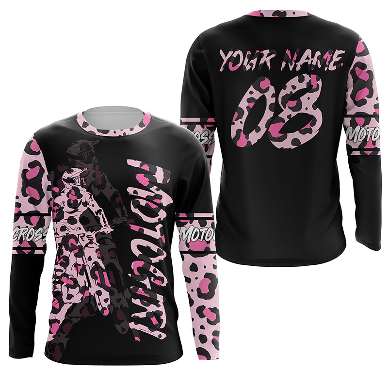 MotoGirl Personalized Jersey UPF30+ Motocross Girl Leopard Dirt Bike Riding Shirt Women Bikers NMS1286