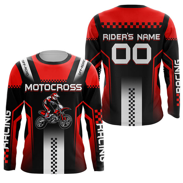 Red Motocross Jersey UPF30+ Custom Dirt Bike Shirt Men Women Kid Off-Road MX Racing Long Sleeve PDT471